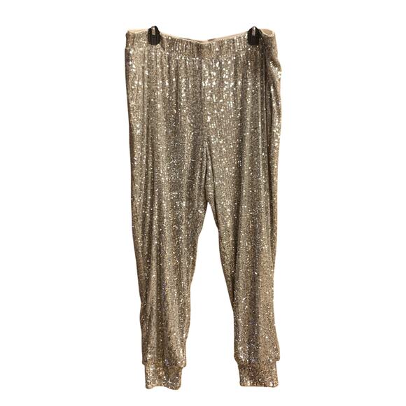 Womens Cable and Gauge XL Silver Sequin Jogger Lounge Pants w/ Pockets - Picture 1 of 10